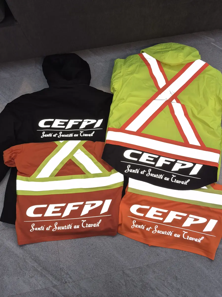 Vêtements corporatifs CEFPI — cotons ouatés et vestes haute visibilité au logo (santé et sécurité au travail)